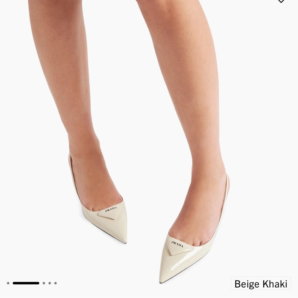 Prada Women's Beige Slingback Heels
Patent leather 55Mm sling back pumps. - Picture 4 of 4